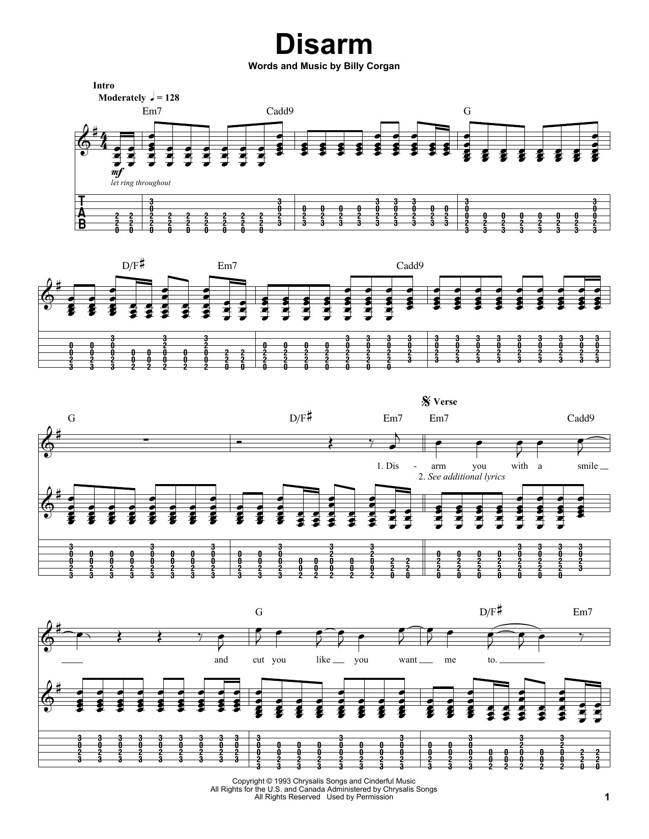Smashing Pumpkins Disarm Sheet Music Notes & Chords for Guitar Tab (Single Guitar) - Download or Print PDF