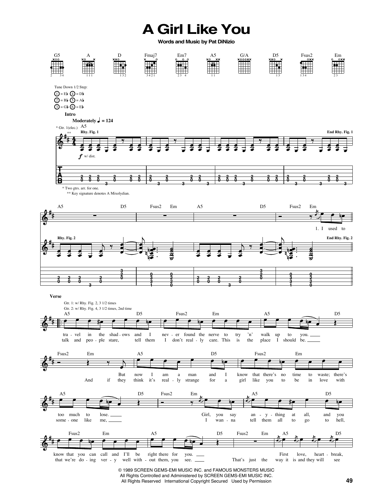 Smithereens A Girl Like You Sheet Music Notes & Chords for Guitar Tab - Download or Print PDF