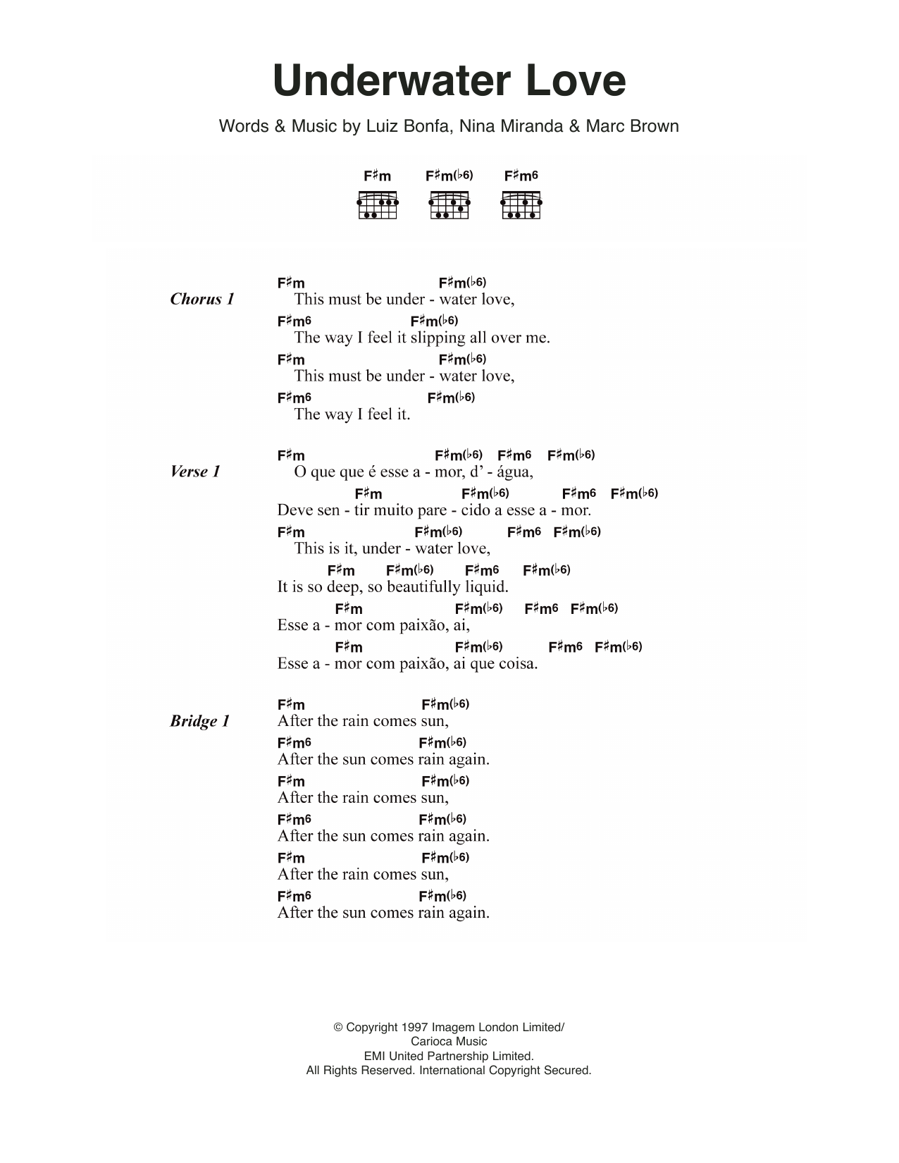 Smoke City Underwater Love Sheet Music Notes & Chords for Lyrics & Chords - Download or Print PDF