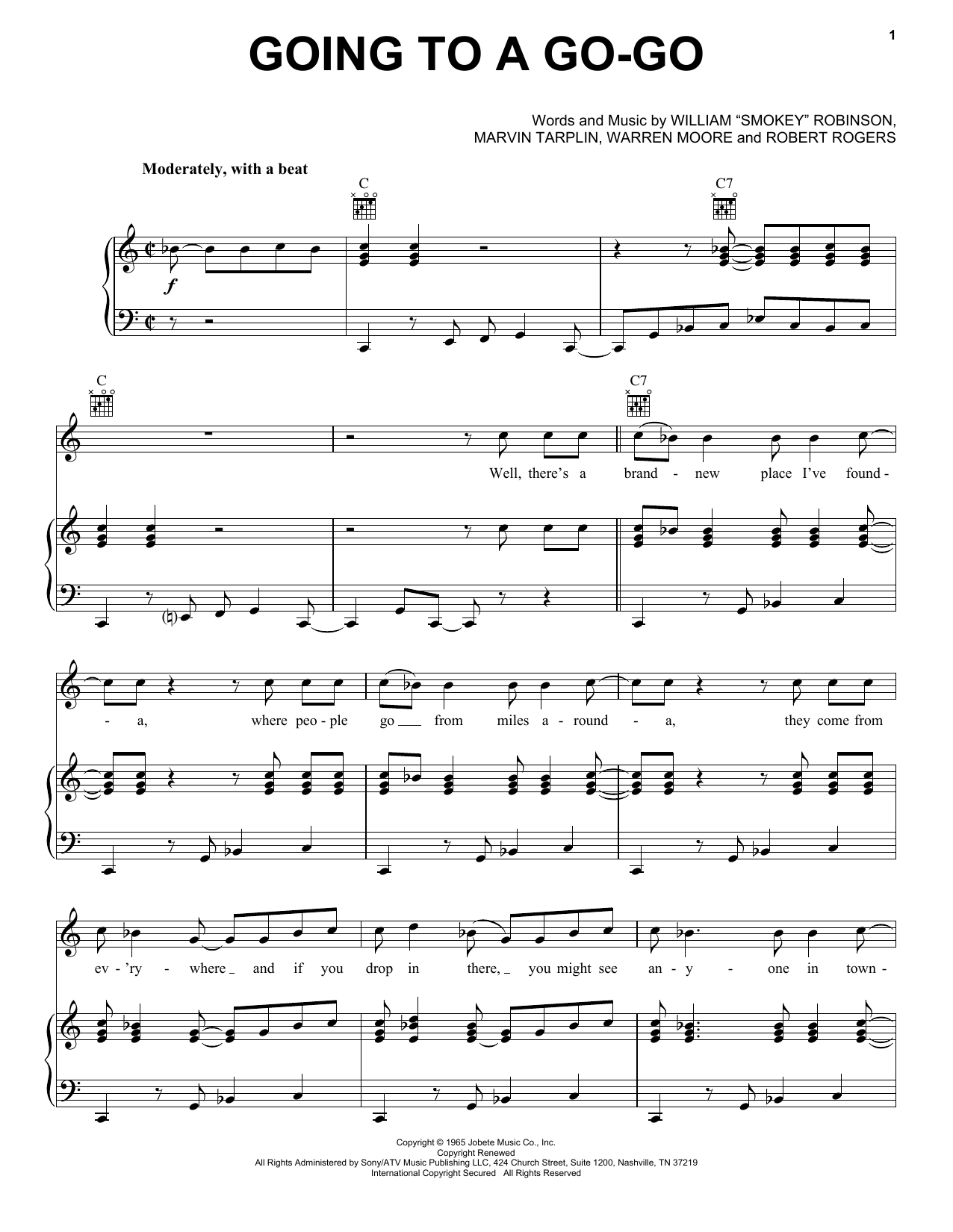 Smokey Robinson & The Miracles Going To A Go-Go Sheet Music Notes & Chords for Piano, Vocal & Guitar (Right-Hand Melody) - Download or Print PDF