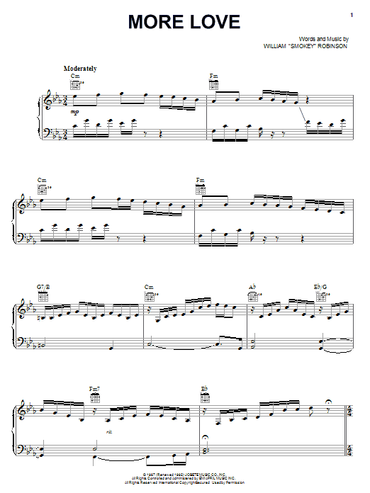 Smokey Robinson & The Miracles More Love Sheet Music Notes & Chords for Piano, Vocal & Guitar (Right-Hand Melody) - Download or Print PDF