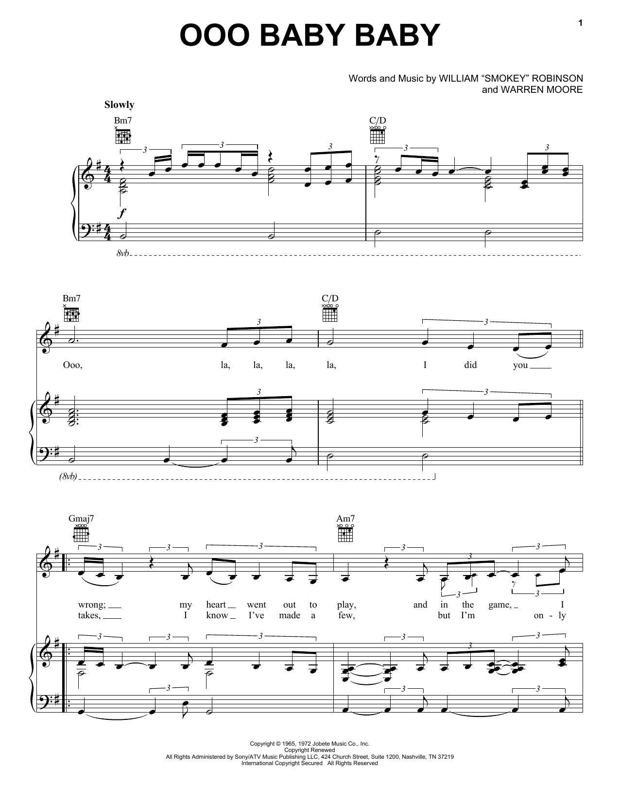 Smokey Robinson & The Miracles Ooo Baby Baby Sheet Music Notes & Chords for Piano, Vocal & Guitar (Right-Hand Melody) - Download or Print PDF