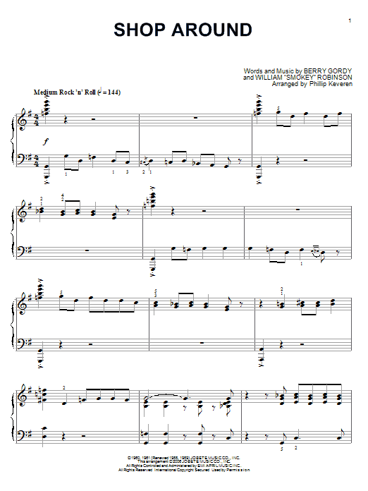 Smokey Robinson & The Miracles Shop Around Sheet Music Notes & Chords for Piano - Download or Print PDF
