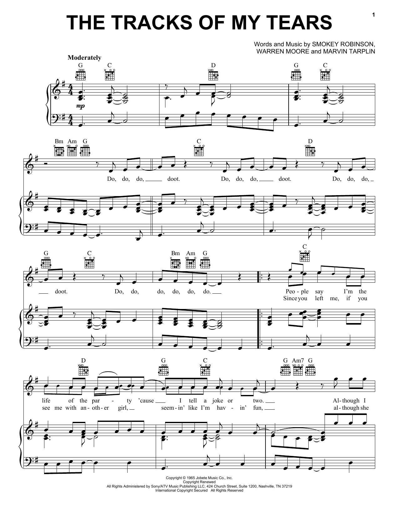 Smokey Robinson & The Miracles The Tracks Of My Tears Sheet Music Notes & Chords for Beginner Piano - Download or Print PDF