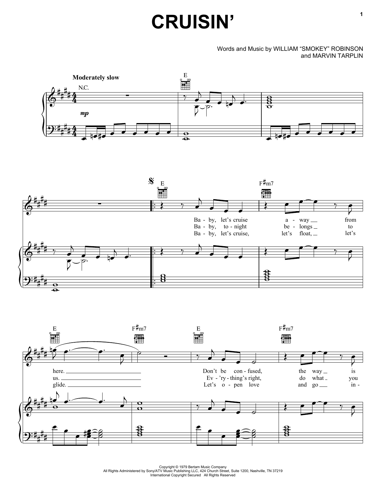 Smokey Robinson Cruisin' Sheet Music Notes & Chords for Piano, Vocal & Guitar (Right-Hand Melody) - Download or Print PDF