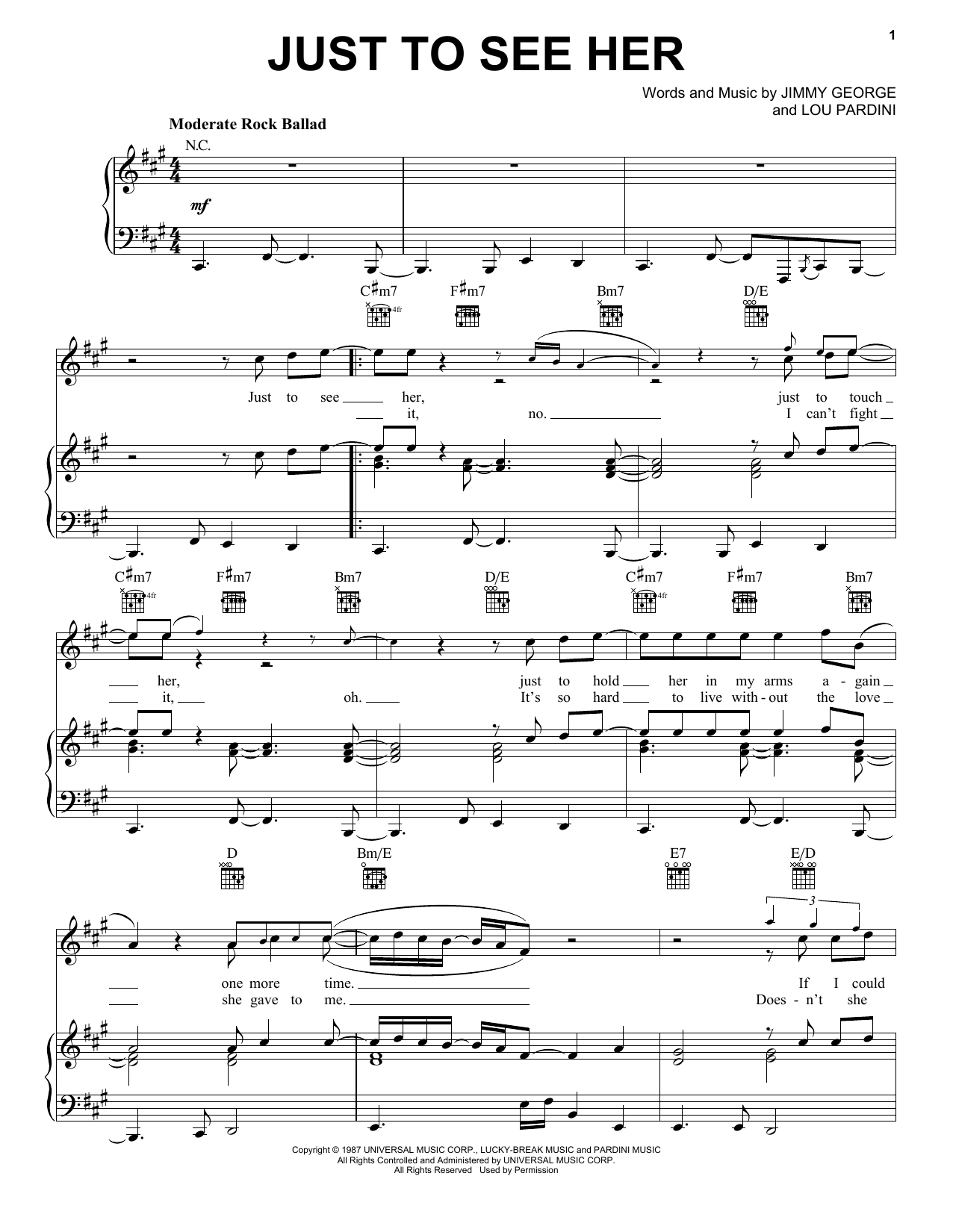 Smokey Robinson Just To See Her Sheet Music Notes & Chords for Piano, Vocal & Guitar (Right-Hand Melody) - Download or Print PDF