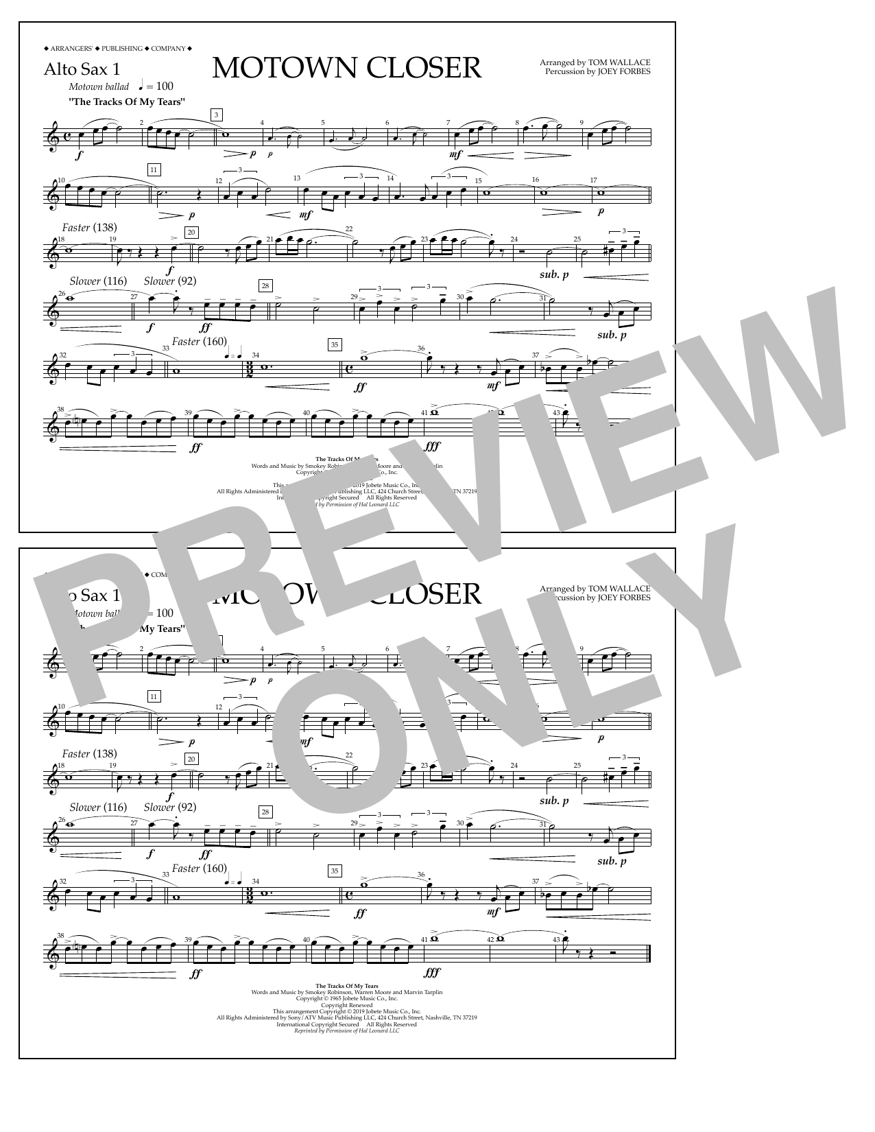 Smokey Robinson Motown Closer (arr. Tom Wallace) - Alto Sax 1 Sheet Music Notes & Chords for Marching Band - Download or Print PDF