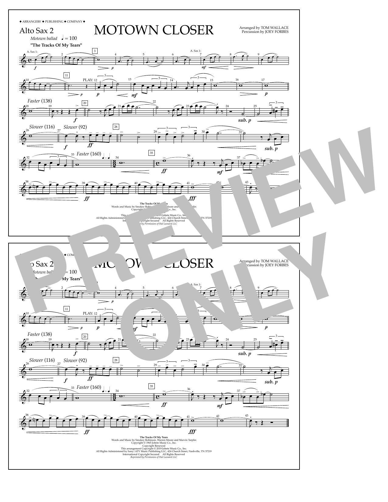 Smokey Robinson Motown Closer (arr. Tom Wallace) - Alto Sax 2 Sheet Music Notes & Chords for Marching Band - Download or Print PDF
