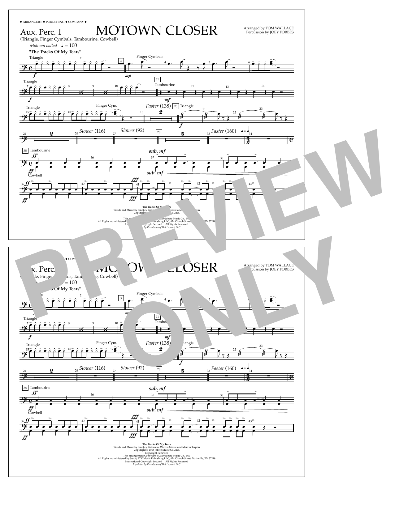 Smokey Robinson Motown Closer (arr. Tom Wallace) - Aux. Perc. 1 Sheet Music Notes & Chords for Marching Band - Download or Print PDF