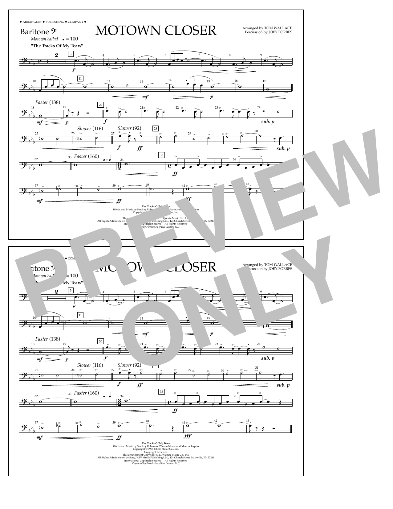 Smokey Robinson Motown Closer (arr. Tom Wallace) - Baritone B.C. Sheet Music Notes & Chords for Marching Band - Download or Print PDF