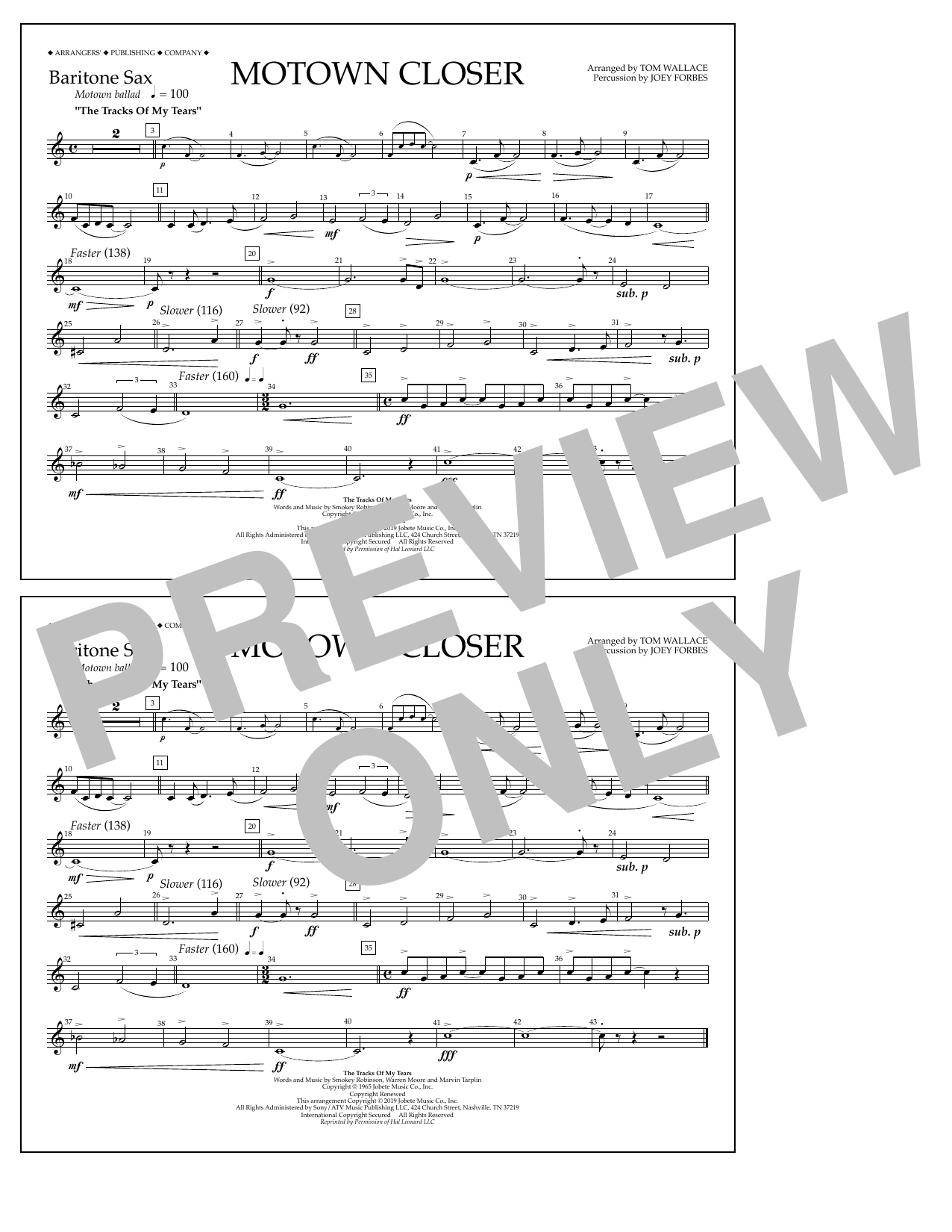 Smokey Robinson Motown Closer (arr. Tom Wallace) - Baritone Sax Sheet Music Notes & Chords for Marching Band - Download or Print PDF