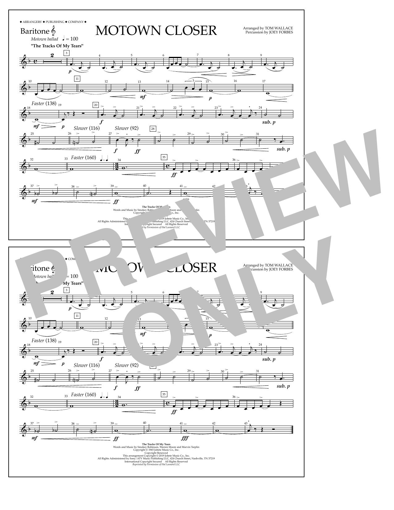 Smokey Robinson Motown Closer (arr. Tom Wallace) - Baritone T.C. Sheet Music Notes & Chords for Marching Band - Download or Print PDF