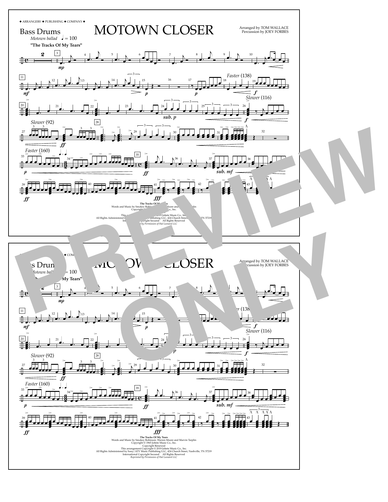 Smokey Robinson Motown Closer (arr. Tom Wallace) - Bass Drums Sheet Music Notes & Chords for Marching Band - Download or Print PDF