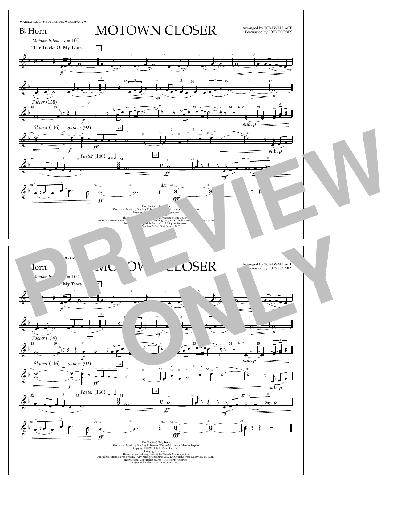 Smokey Robinson Motown Closer (arr. Tom Wallace) - Bb Horn Sheet Music Notes & Chords for Marching Band - Download or Print PDF