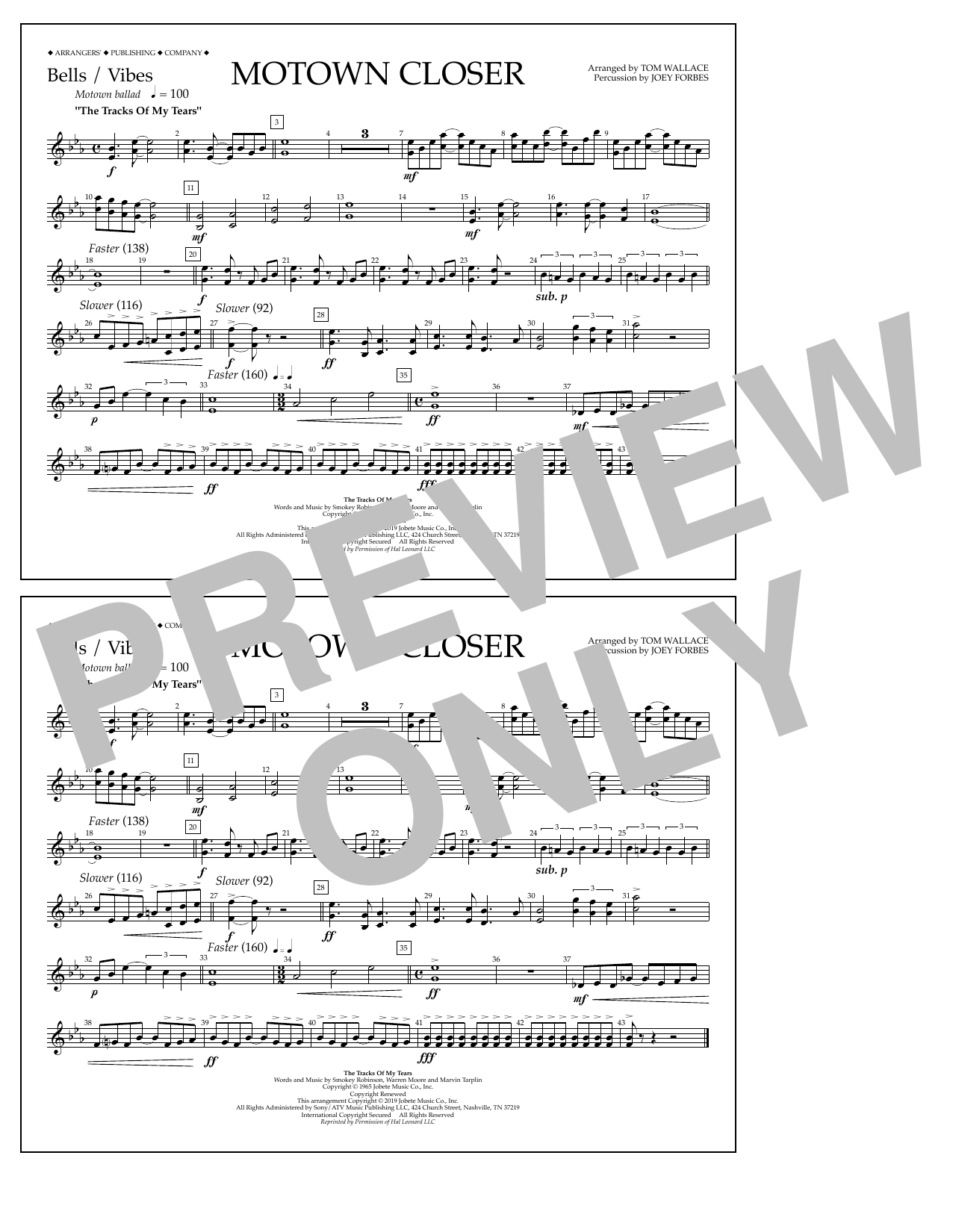 Smokey Robinson Motown Closer (arr. Tom Wallace) - Bells/Vibes Sheet Music Notes & Chords for Marching Band - Download or Print PDF