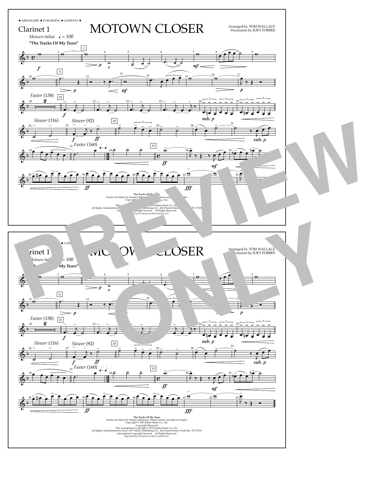 Smokey Robinson Motown Closer (arr. Tom Wallace) - Clarinet 1 Sheet Music Notes & Chords for Marching Band - Download or Print PDF