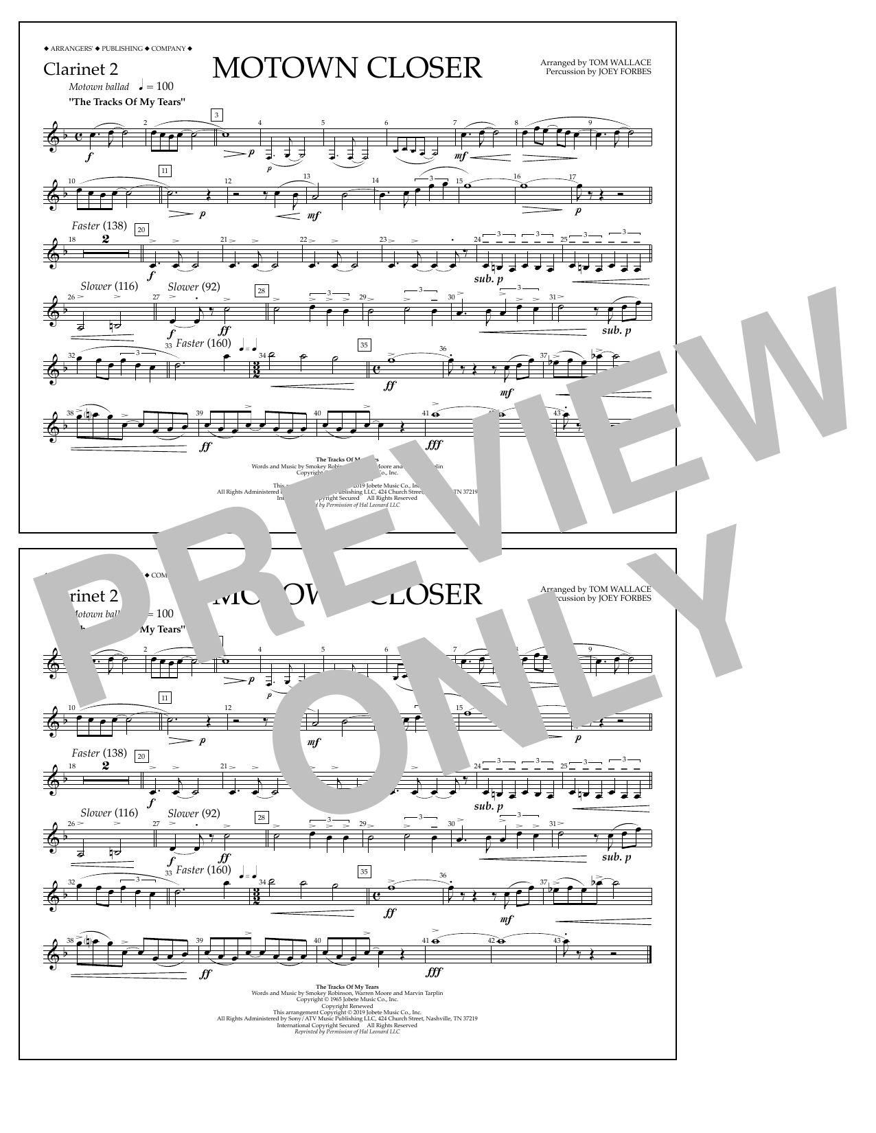 Smokey Robinson Motown Closer (arr. Tom Wallace) - Clarinet 2 Sheet Music Notes & Chords for Marching Band - Download or Print PDF