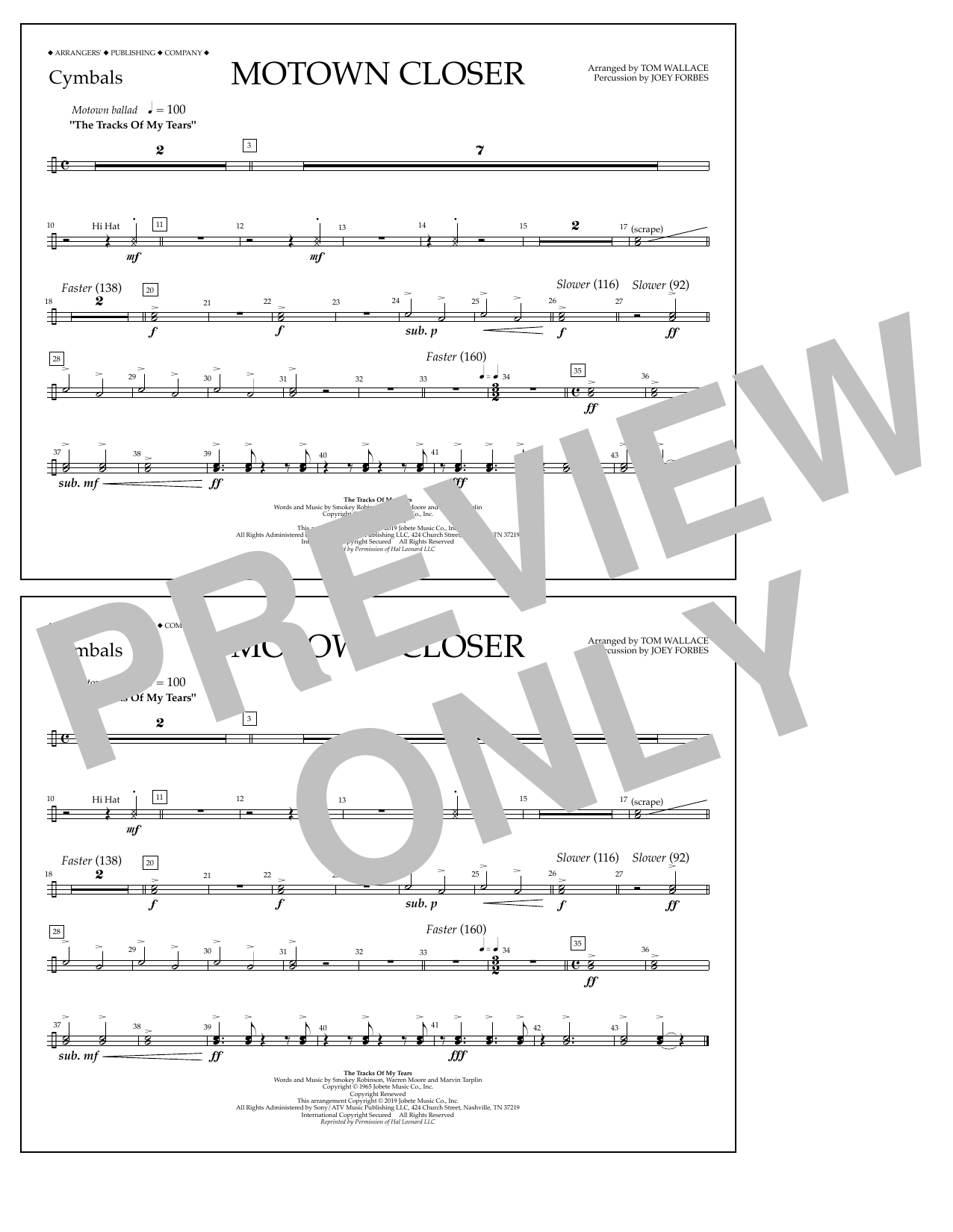 Smokey Robinson Motown Closer (arr. Tom Wallace) - Cymbals Sheet Music Notes & Chords for Marching Band - Download or Print PDF