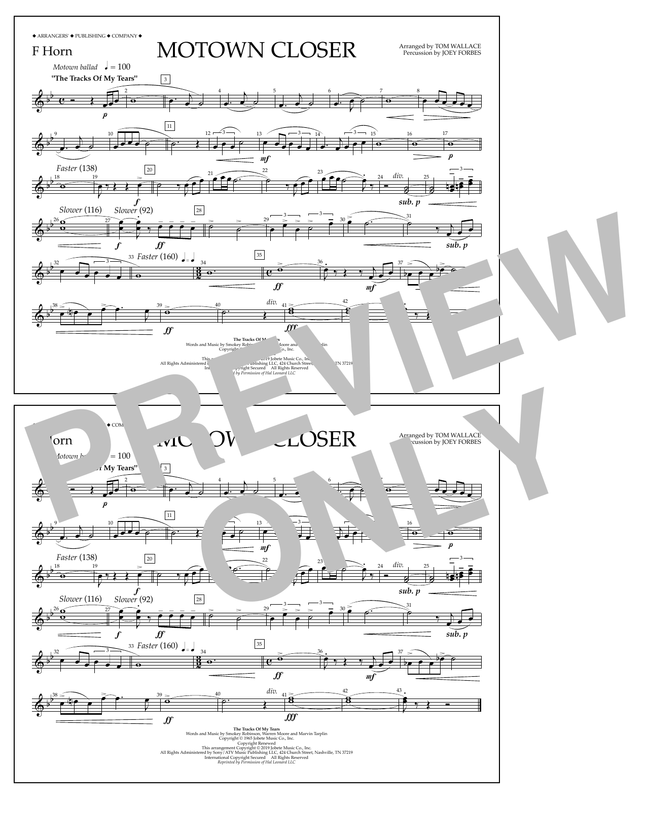 Smokey Robinson Motown Closer (arr. Tom Wallace) - F Horn Sheet Music Notes & Chords for Marching Band - Download or Print PDF