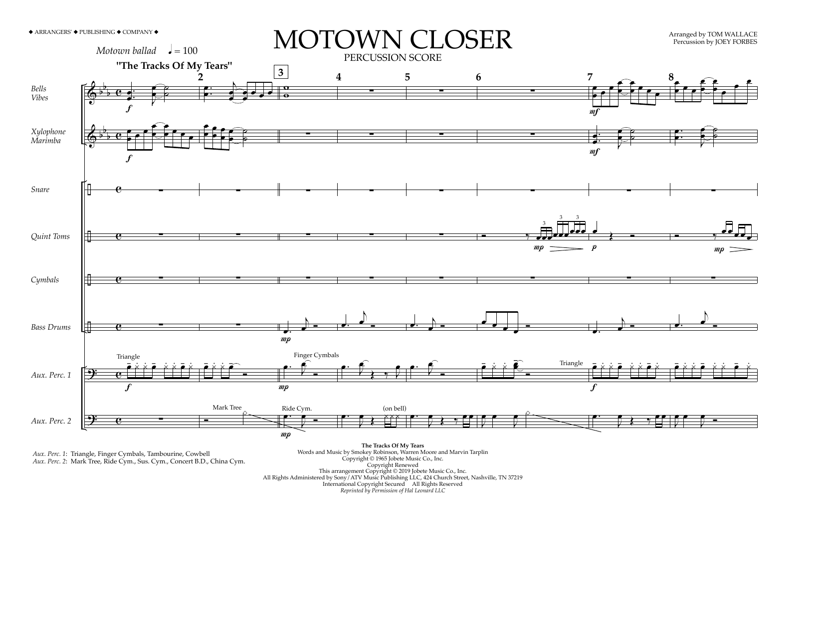 Smokey Robinson Motown Closer (arr. Tom Wallace) - Percussion Score Sheet Music Notes & Chords for Marching Band - Download or Print PDF