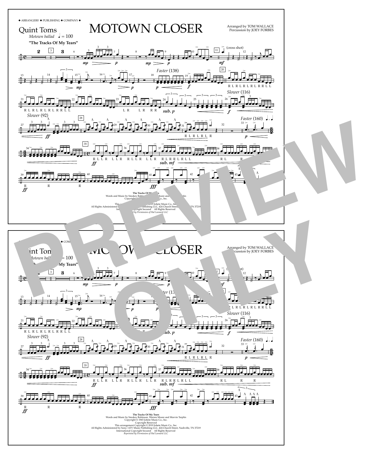 Smokey Robinson Motown Closer (arr. Tom Wallace) - Quint-Toms Sheet Music Notes & Chords for Marching Band - Download or Print PDF