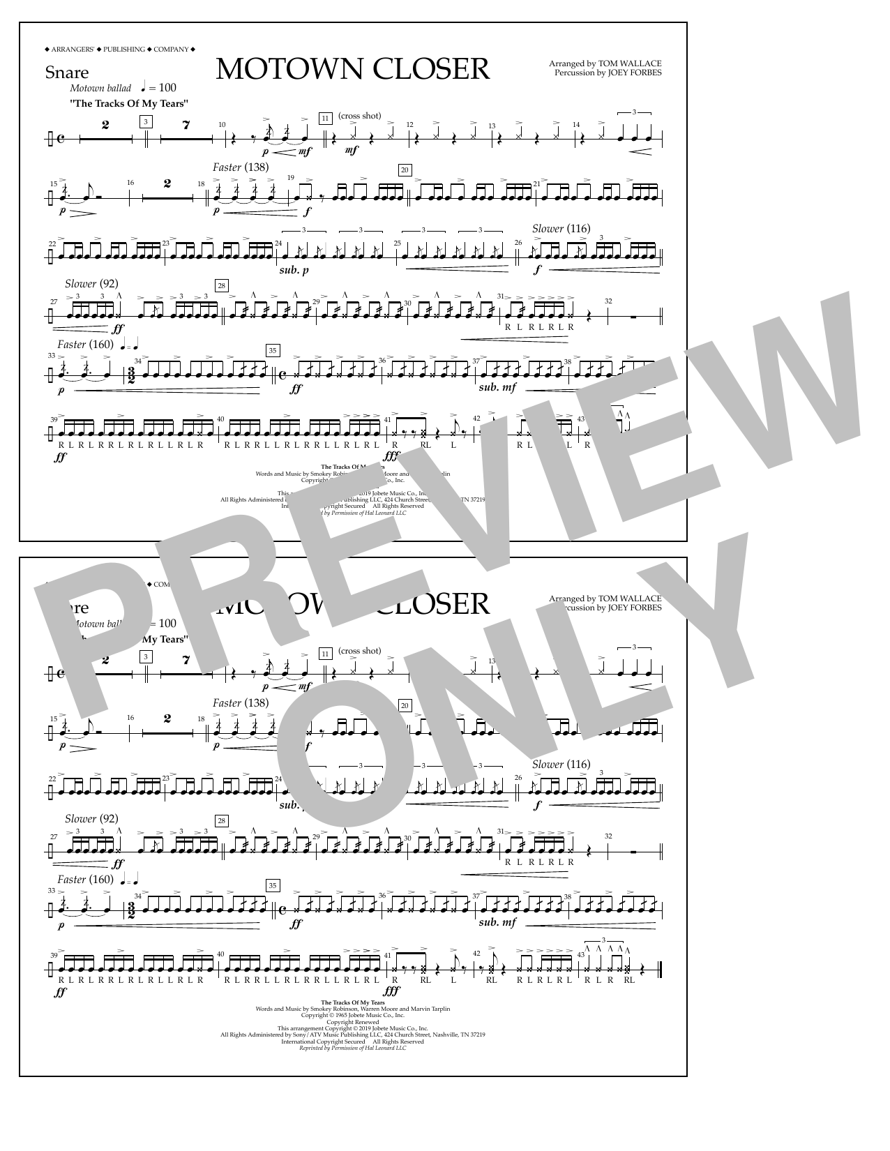 Smokey Robinson Motown Closer (arr. Tom Wallace) - Snare Sheet Music Notes & Chords for Marching Band - Download or Print PDF