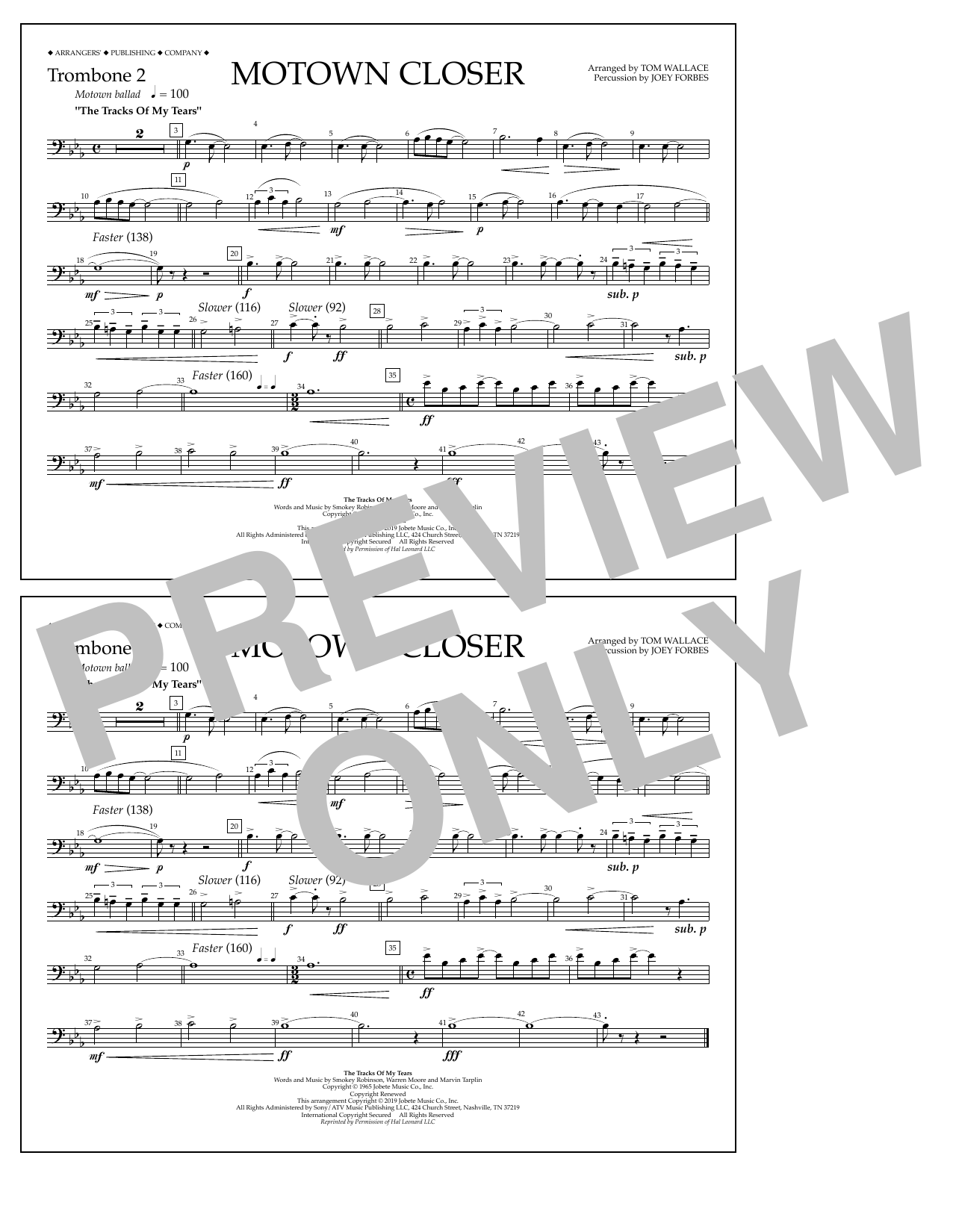 Smokey Robinson Motown Closer (arr. Tom Wallace) - Trombone 2 Sheet Music Notes & Chords for Marching Band - Download or Print PDF