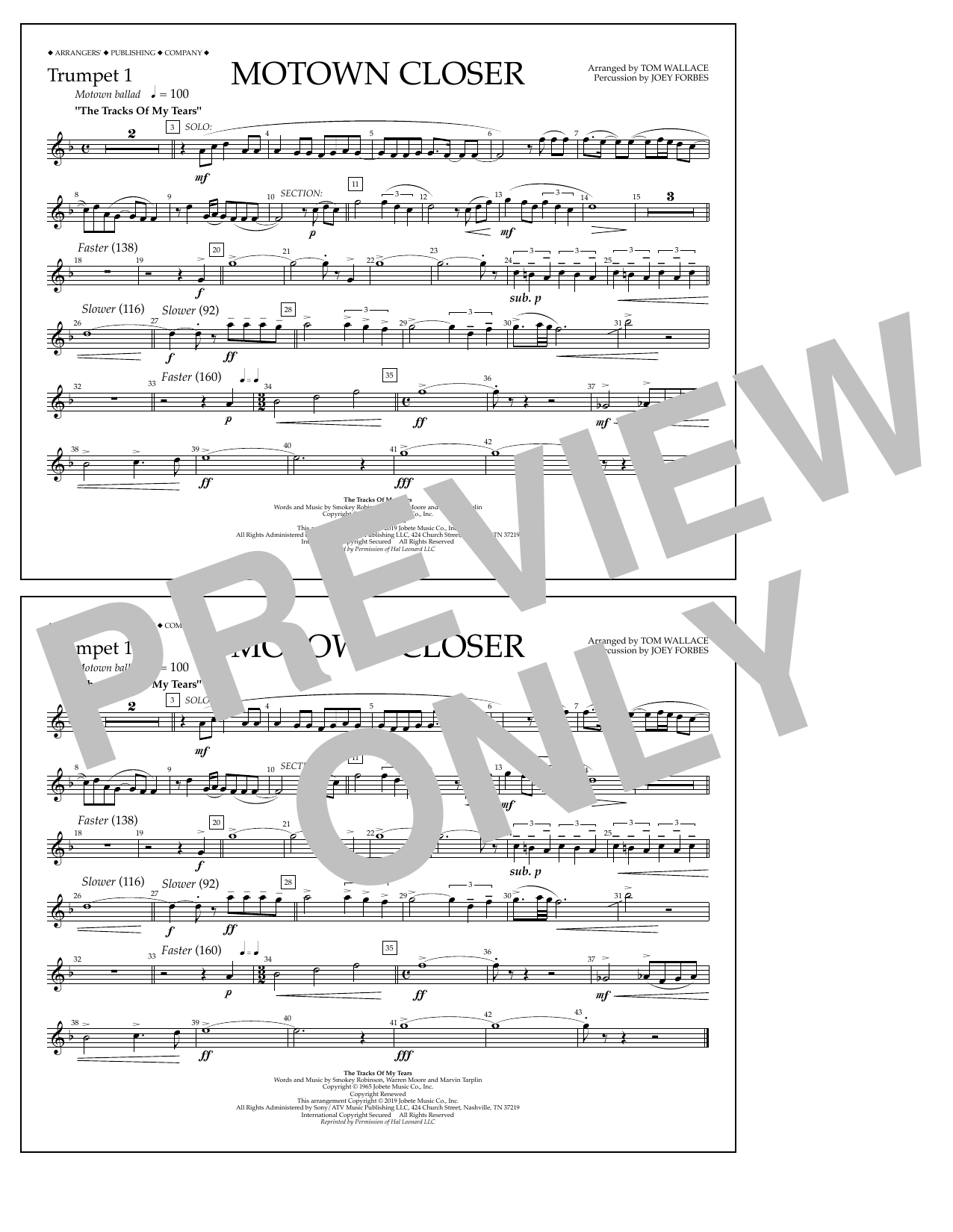 Smokey Robinson Motown Closer (arr. Tom Wallace) - Trumpet 1 Sheet Music Notes & Chords for Marching Band - Download or Print PDF