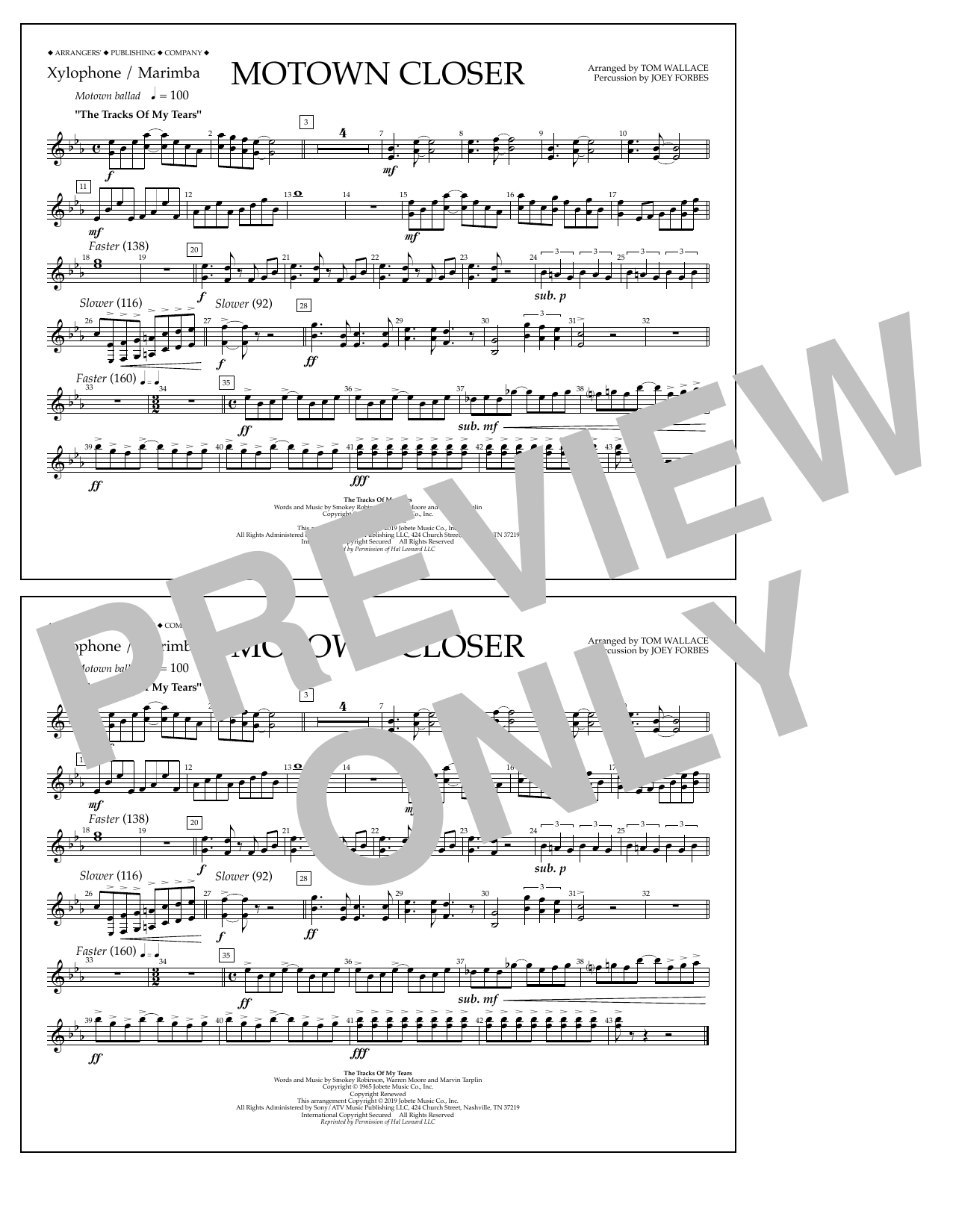 Smokey Robinson Motown Closer (arr. Tom Wallace) - Xylophone/Marimba Sheet Music Notes & Chords for Marching Band - Download or Print PDF