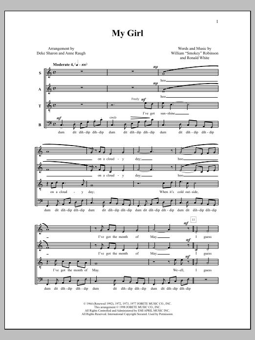 Smokey Robinson My Girl (arr. Deke Sharon) Sheet Music Notes & Chords for Choral - Download or Print PDF