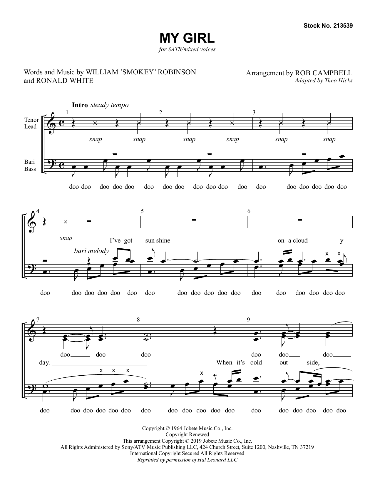 Smokey Robinson My Girl (arr. Rob Campbell) Sheet Music Notes & Chords for TTBB Choir - Download or Print PDF