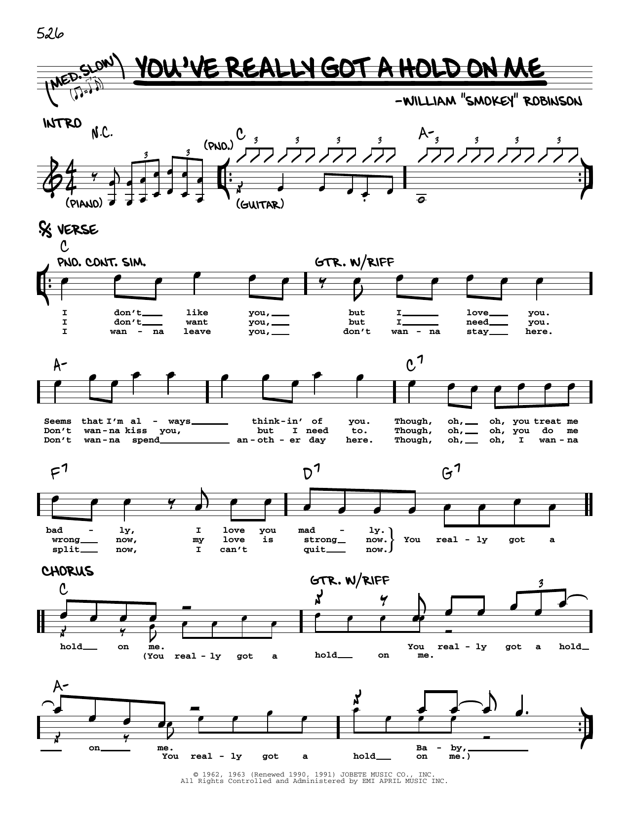 Smokey Robinson You've Really Got A Hold On Me Sheet Music Notes & Chords for Real Book – Melody & Chords - Download or Print PDF