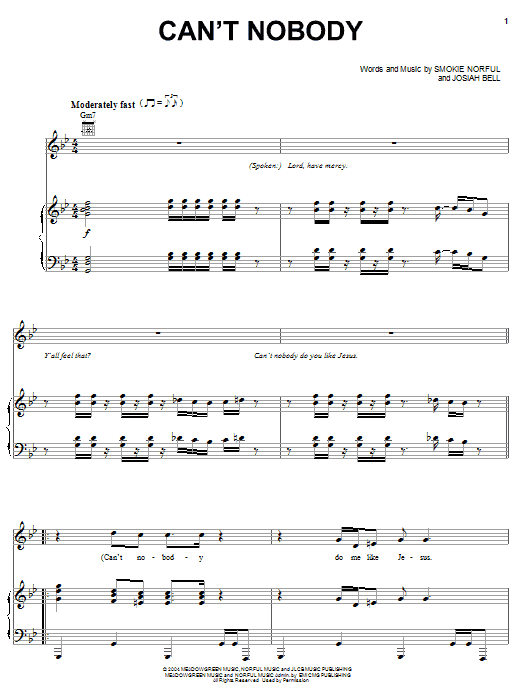 Smokie Norful Can't Nobody Sheet Music Notes & Chords for Piano, Vocal & Guitar (Right-Hand Melody) - Download or Print PDF