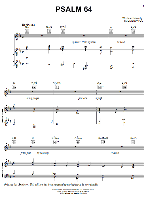 Smokie Norful Psalm 64 Sheet Music Notes & Chords for Piano, Vocal & Guitar (Right-Hand Melody) - Download or Print PDF Smokie Norful Psalm 64 Sheet Music Notes & Chords for Piano, Vocal & Guitar (Right-Hand Melody) - Download or Print PDF