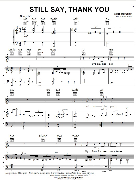 Smokie Norful Still Say, Thank You Sheet Music Notes & Chords for Piano, Vocal & Guitar (Right-Hand Melody) - Download or Print PDF Smokie Norful Still Say, Thank You Sheet Music Notes & Chords for Piano, Vocal & Guitar (Right-Hand Melody) - Download or Print PDF