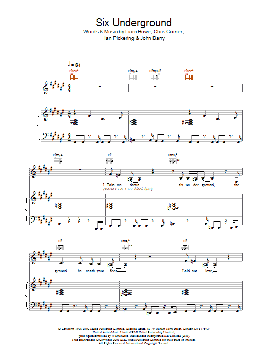 Sneaker Pimps Six Underground Sheet Music Notes & Chords for Piano, Vocal & Guitar - Download or Print PDF