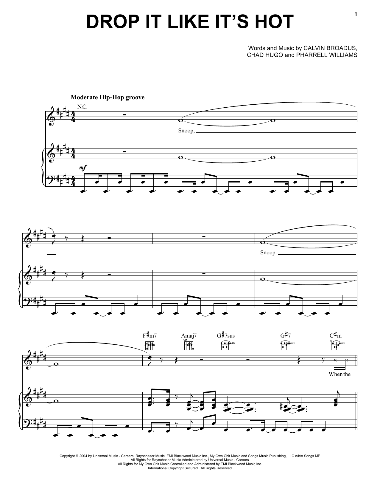 Snoop Dogg feat. Pharrell Drop It Like It's Hot Sheet Music Notes & Chords for Piano, Vocal & Guitar (Right-Hand Melody) - Download or Print PDF