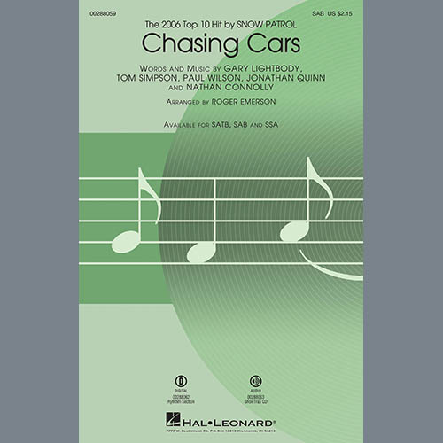Snow Patrol, Chasing Cars (arr. Roger Emerson), SAB Choir