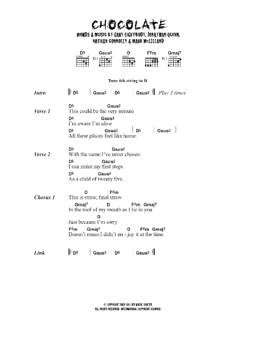 Snow Patrol Chocolate Sheet Music Notes & Chords for Piano, Vocal & Guitar (Right-Hand Melody) - Download or Print PDF