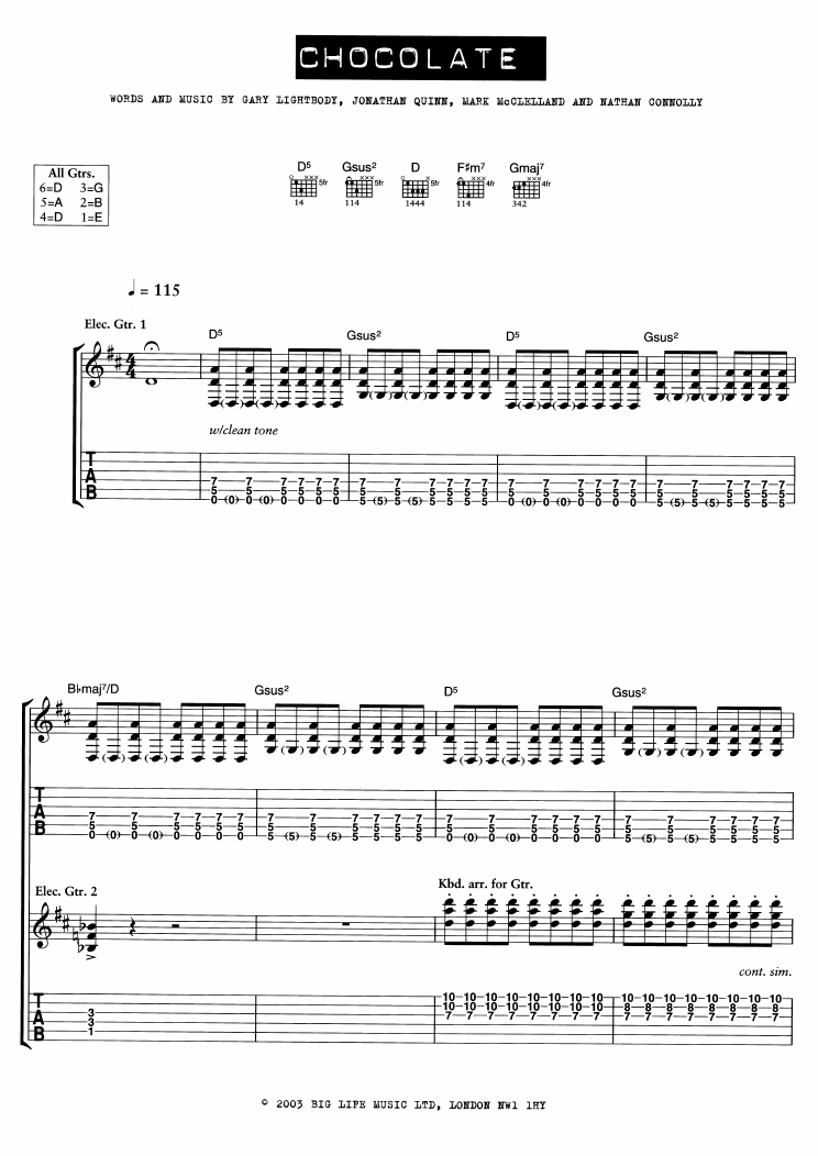 Snow Patrol Chocolate Sheet Music Notes & Chords for Lyrics & Chords - Download or Print PDF