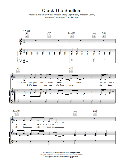 Snow Patrol Crack The Shutters Sheet Music Notes & Chords for Guitar Tab - Download or Print PDF