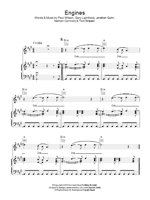 Snow Patrol Engines Sheet Music Notes & Chords for Piano, Vocal & Guitar (Right-Hand Melody) - Download or Print PDF
