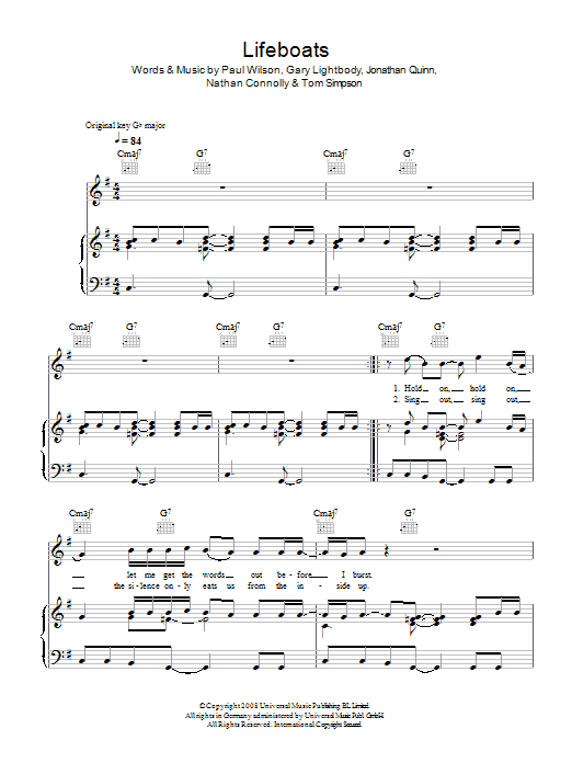 Snow Patrol Lifeboats Sheet Music Notes & Chords for Piano, Vocal & Guitar (Right-Hand Melody) - Download or Print PDF