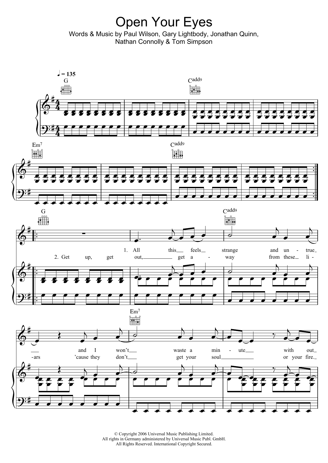 Snow Patrol Open Your Eyes Sheet Music Notes & Chords for Piano, Vocal & Guitar (Right-Hand Melody) - Download or Print PDF