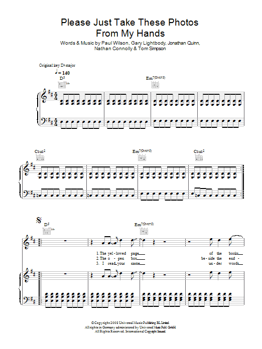 Snow Patrol Please Just Take These Photos From My Hands Sheet Music Notes & Chords for Piano, Vocal & Guitar (Right-Hand Melody) - Download or Print PDF