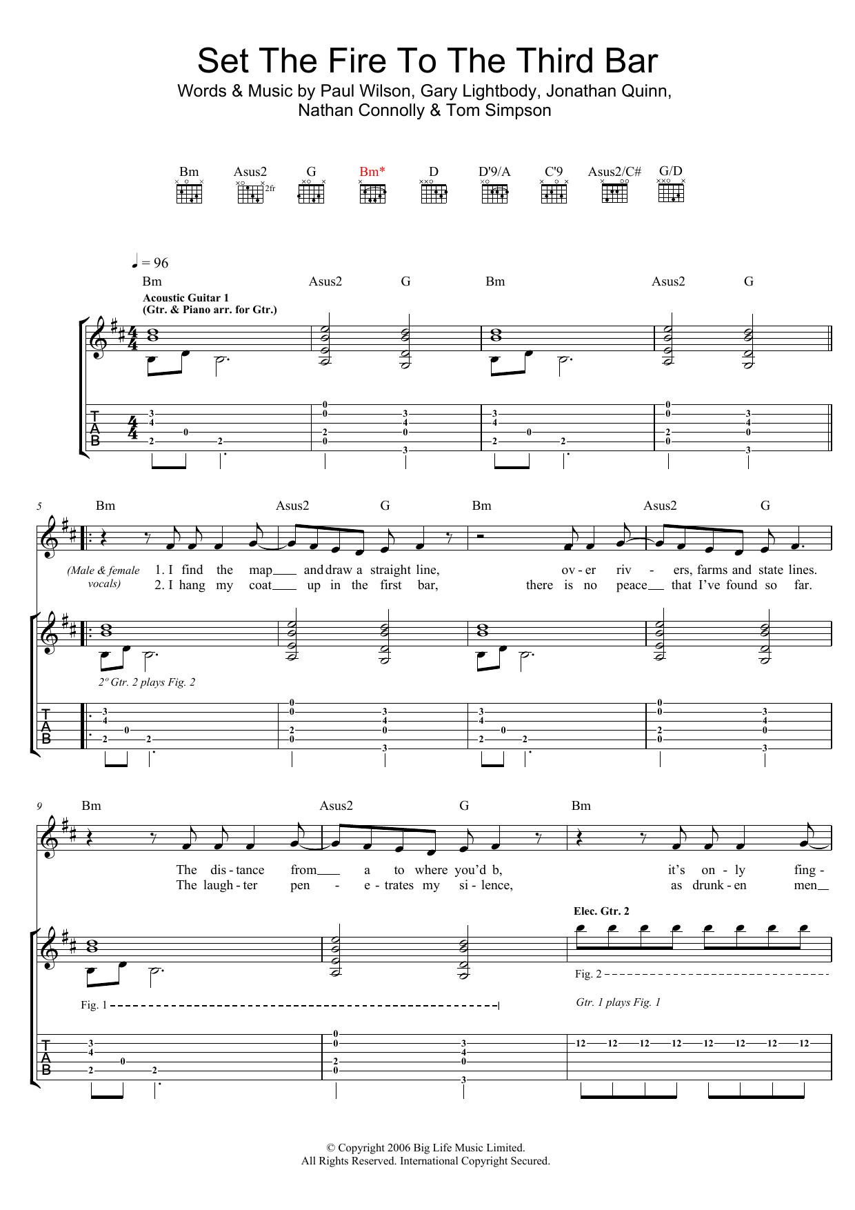 Snow Patrol Set The Fire To The Third Bar Sheet Music Notes & Chords for Piano, Vocal & Guitar (Right-Hand Melody) - Download or Print PDF