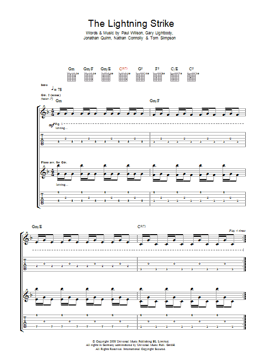 Snow Patrol The Lightning Strike (What If The Storm Ends/The Sunlight Through The Flags/Daybreak) Sheet Music Notes & Chords for Guitar Tab - Download or Print PDF