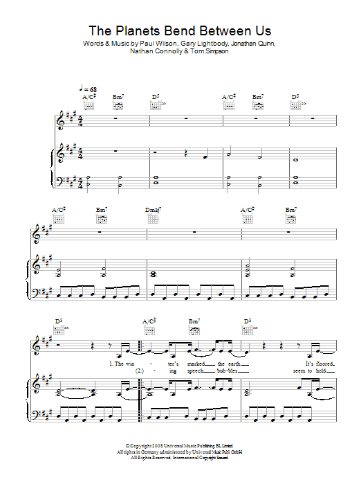 Snow Patrol The Planets Bend Between Us Sheet Music Notes & Chords for Piano, Vocal & Guitar (Right-Hand Melody) - Download or Print PDF