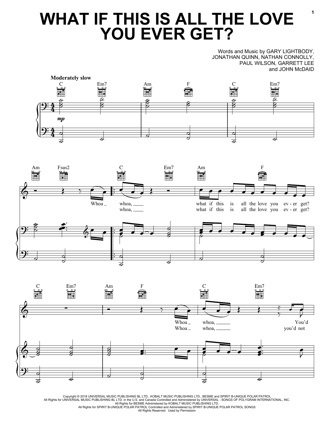 Snow Patrol What If This Is All The Love You Ever Get? Sheet Music Notes & Chords for Piano, Vocal & Guitar (Right-Hand Melody) - Download or Print PDF