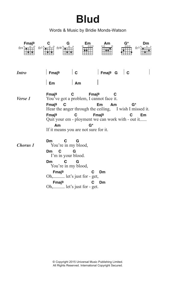 SOAK Blud Sheet Music Notes & Chords for Ukulele Lyrics & Chords - Download or Print PDF